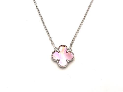 Silver Pink Clover Necklet 16-18 inches