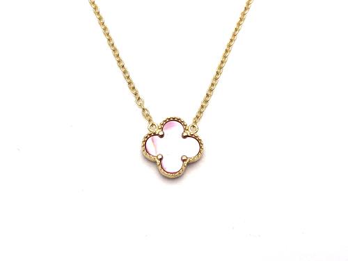 Gold Plated Pink Clover Necklet 16-18 inches