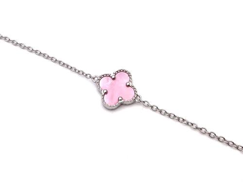 Silver Pink Clover Bracelet 6.5 to 7.5 inches