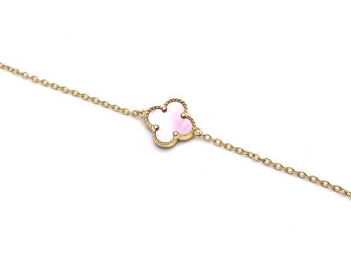 Gold Plated Pink Clover Bracelet 6.5 to 7.5 inche