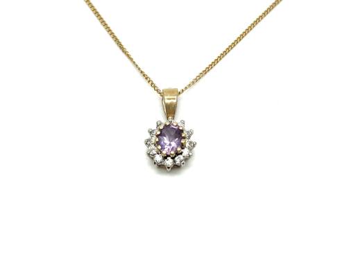 9ct Amethyst & CZ Pendant & Chain