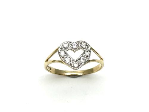 9ct Yellow Gold Babies CZ Cut Out Heart Ring