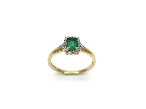 9ct Yellow Gold Emerald & Diamond Ring