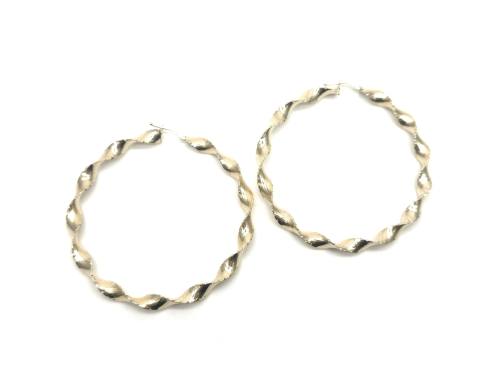 9ct Yellow Gold Twisted Hoop Earrings 70mm