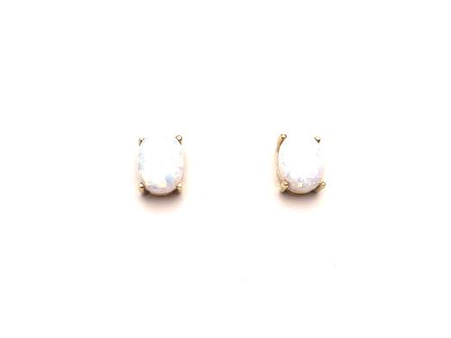 9ct Yellow Gold Created Opal Stud Earrings 8 x 6mm