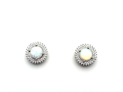 9ct Created Opal & CZ Cluster Stud Earrings