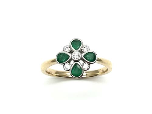 9ct Yellow Gold Emerald & Diamond Cluster Ring