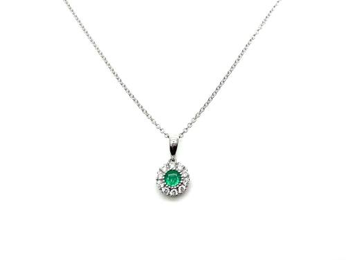 18ct White Gold Emerald & Diamond Pendant & Chain