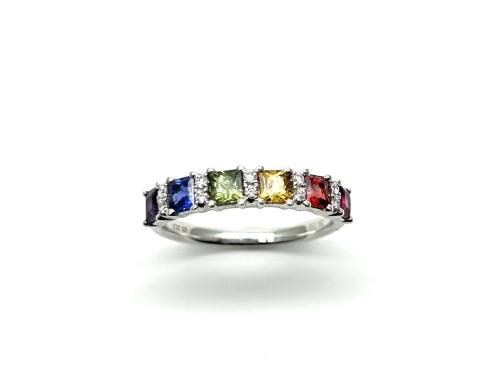 18ct White Gold Multi Sapphire & Diamond Ring