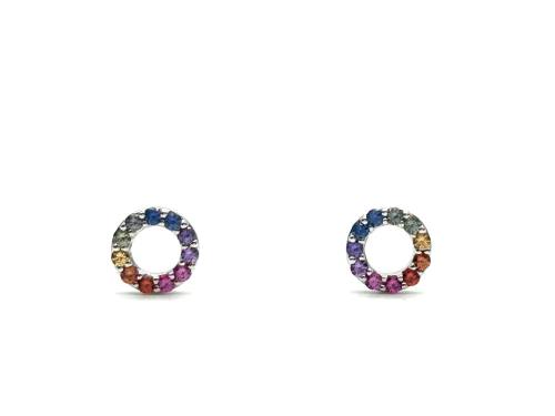 18ct White Gold Multi Sapphire Stud Earrings