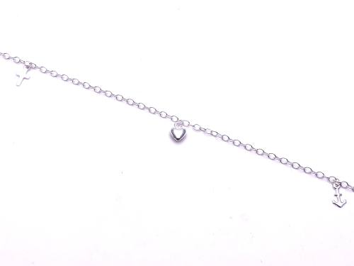 Silver Heart, Cross & Anchor Charm Anklet