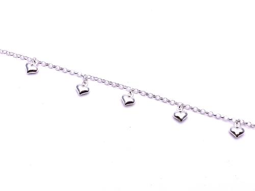 Silver 5 Heart Charm Anklet