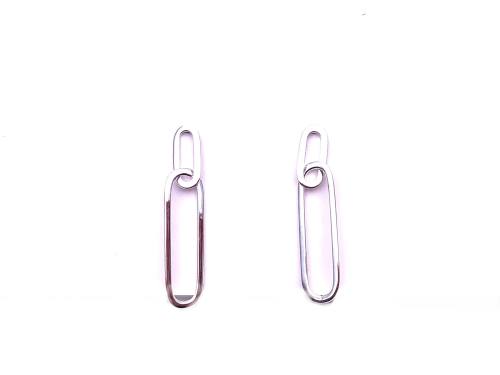 Silver Paperclip Drop Stud Earrings