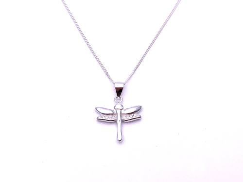 Silver Dragonfly CZ Pendant & Chain 18 Inch