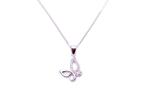 Silver CZ Butterfly Pendant & Chain 18 Inch