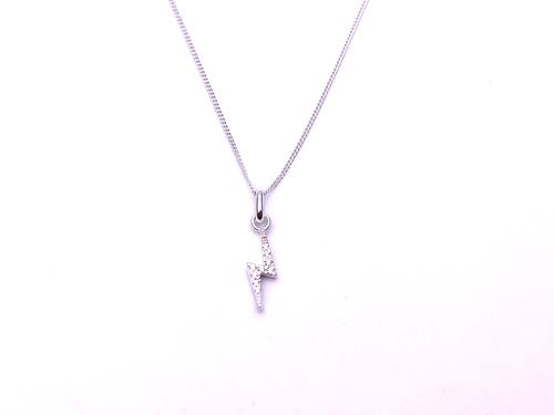 Silver CZ Lightening Pendant & Chain 18 Inch