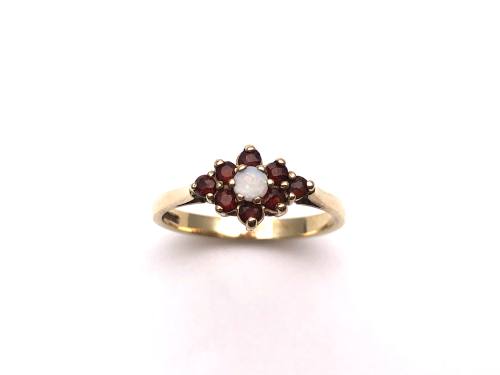 9ct Garnet & Opal Cluster Ring