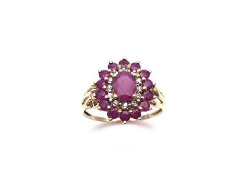 9ct Ruby & Diamond Cluster Ring