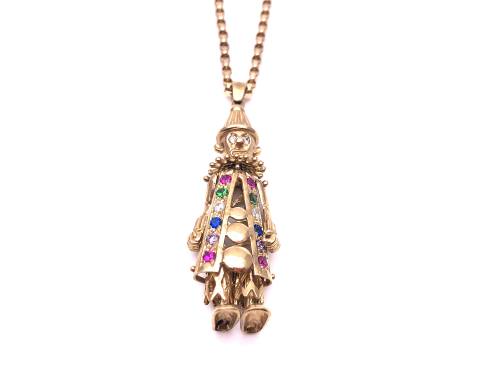 9ct CZ Clown Pendant & Chain 24 inch