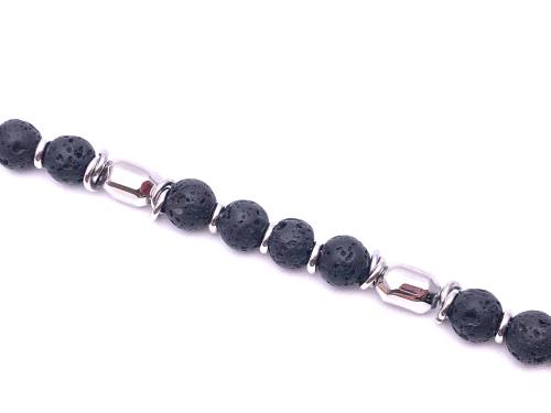 Stainless Steel Bracelet With Lava Stone Beads