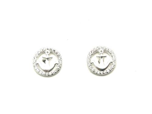 Silver Anchor CZ Stud Earrings 11mm