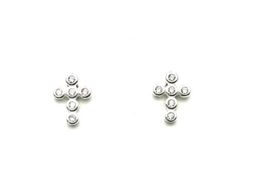 Silver CZ Cross Stud Earrings 10x7mm