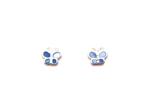 Silver Blue Mother Of Pearl Butterfly Earrings