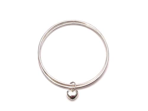 Silver Double Bangle Heart Charm 66mm