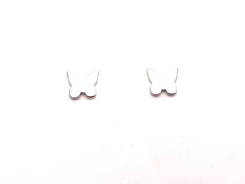 Silver Plain Butterfly Stud Earrings 8x7mm