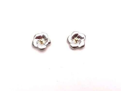 Silver & Gold Plated Flower Stud Earrings 10mm