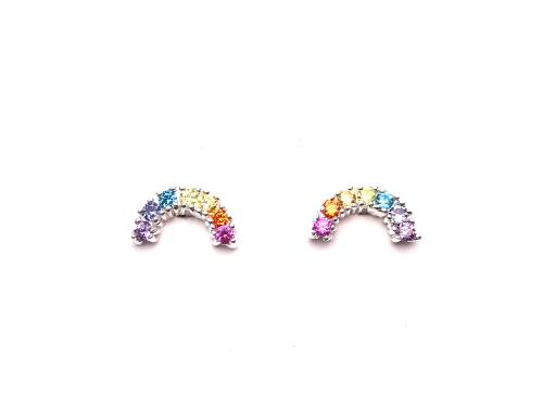 Silver Rainbow Multi CZ Earrings 10mm