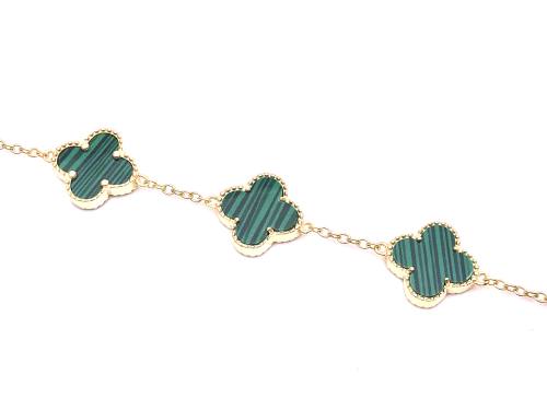 Gold Plated Green 5 Clover Bracelet 6.5 to 7.5 in