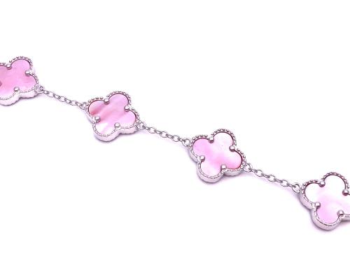 Silver Pink 5 Clover Bracelet 6.5 to 7.5 in