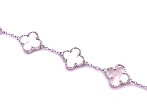 Silver White 5 Clover Bracelet 6.5 to 7.5 in