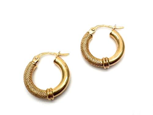 9ct Yellow Gold Patterned Hoop Earrings