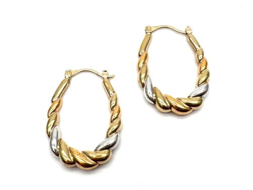 9ct Two Colour Oval Hoop Earrings