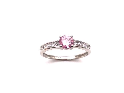 9ct White Gold Pink C.Z Solitaire Ring