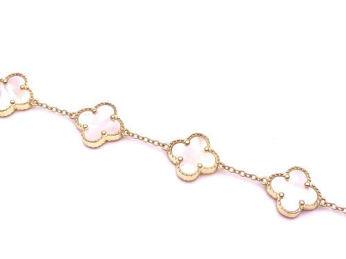 Gold Plated White 5 Clover Bracelet 6.5 to 7.5 in