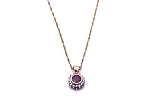 9ct Ruby & Diamond Pendant & Chain