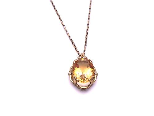 9ct Citrine Pendant & Chain