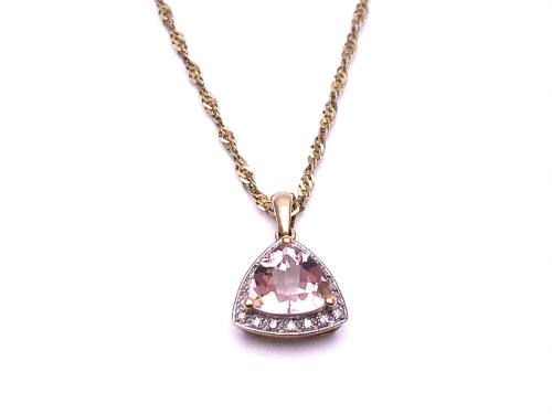 9ct Morganite & Diamond Pendant & Chain