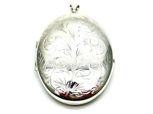 Silver Oval Engraved Locket