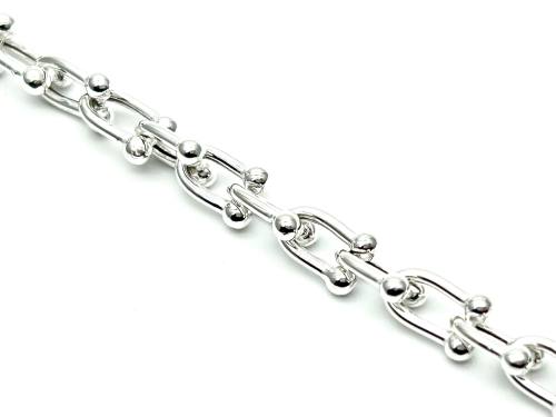 Silver Stirrup Link Fancy Bracelet 7.5 Inch