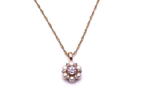 9ct Kunzite & Pearl Pendant & Chain