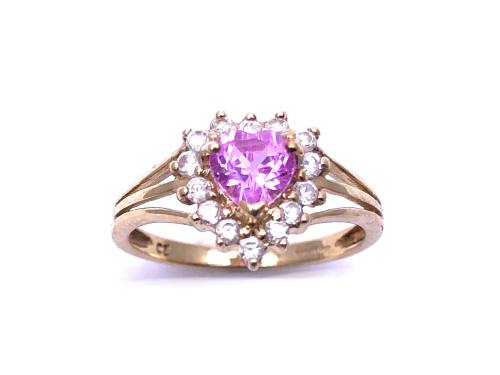 9ct Yellow Gold Pink CZ Heart Ring