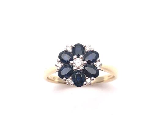 9ct Yellow Gold Sapphire & Diamond Cluster Ring