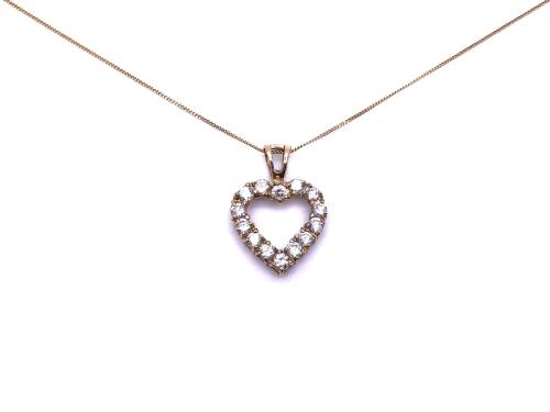 9ct Gold CZ Heart Pendant & Chain