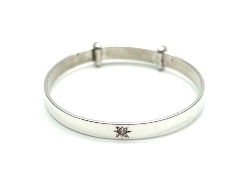 Silver Pink CZ Expanding Bangle