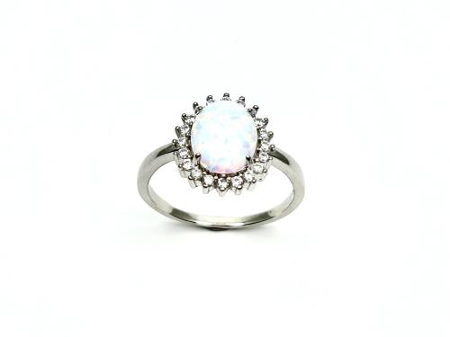 Silver Created Opal & CZ Cluster Ring