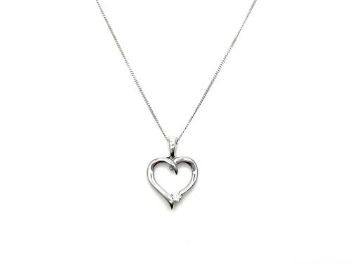 9ct White Gold CZ Heart Pendant & Chain